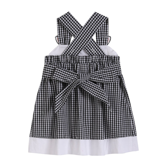 Girls Black Gingham Cute Cow Pocket Dress - Blissfully Lavender BoutiqueLil Cactus
