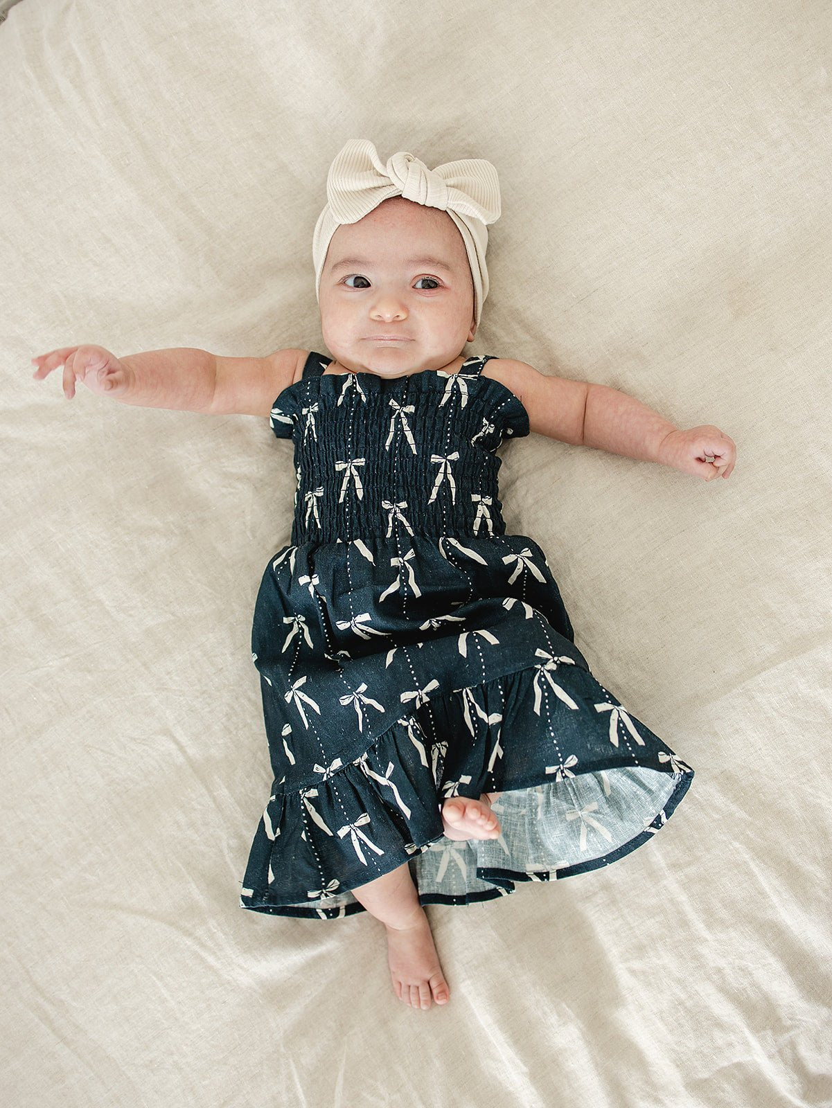 Girls Bow Linen Dress - Blissfully Lavender BoutiqueMebie Baby