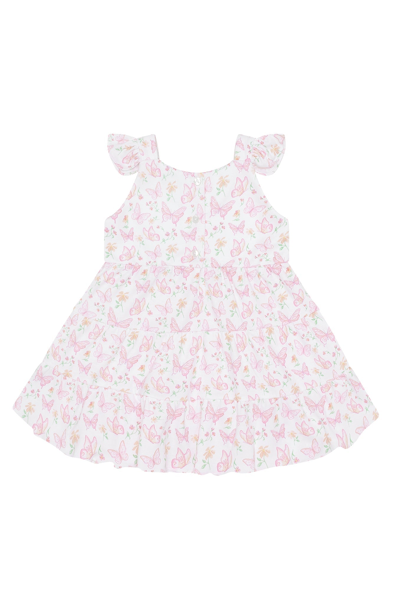 Girls Butterflies Print Ruffle Pima Cotton Dress - Blissfully Lavender BoutiqueNella Pima