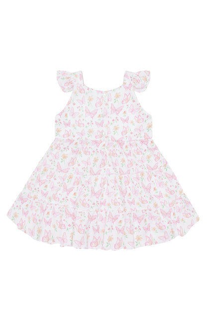 Girls Butterflies Print Ruffle Pima Cotton Dress - Blissfully Lavender BoutiqueNella Pima