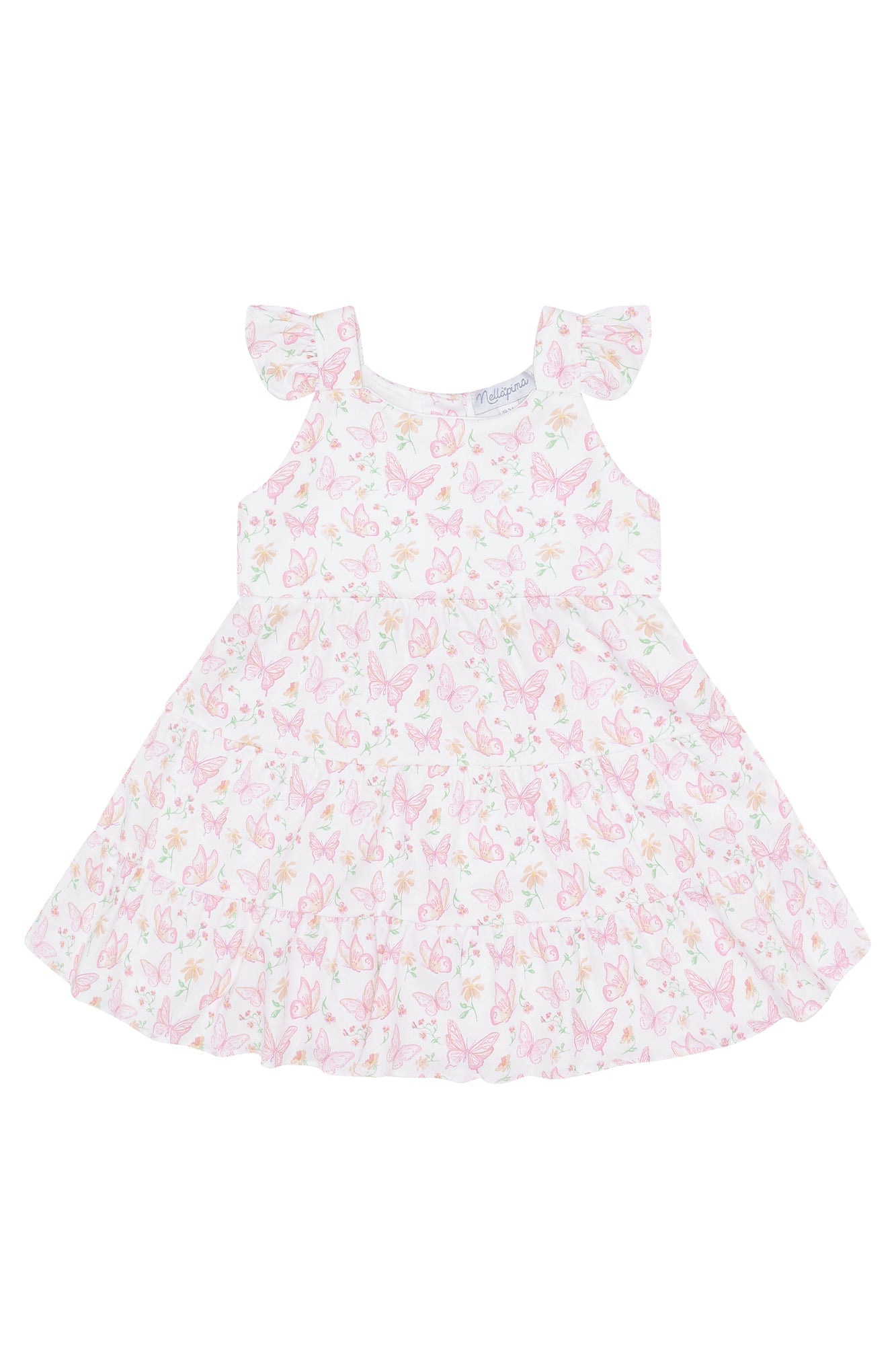 Girls Butterflies Print Ruffle Pima Cotton Dress - Blissfully Lavender BoutiqueNella Pima