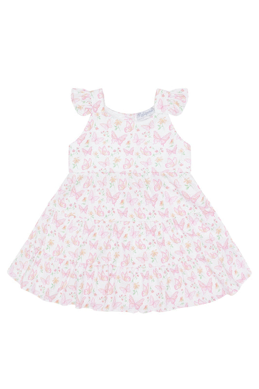Girls Butterflies Print Ruffle Pima Cotton Dress - Blissfully Lavender BoutiqueNella Pima