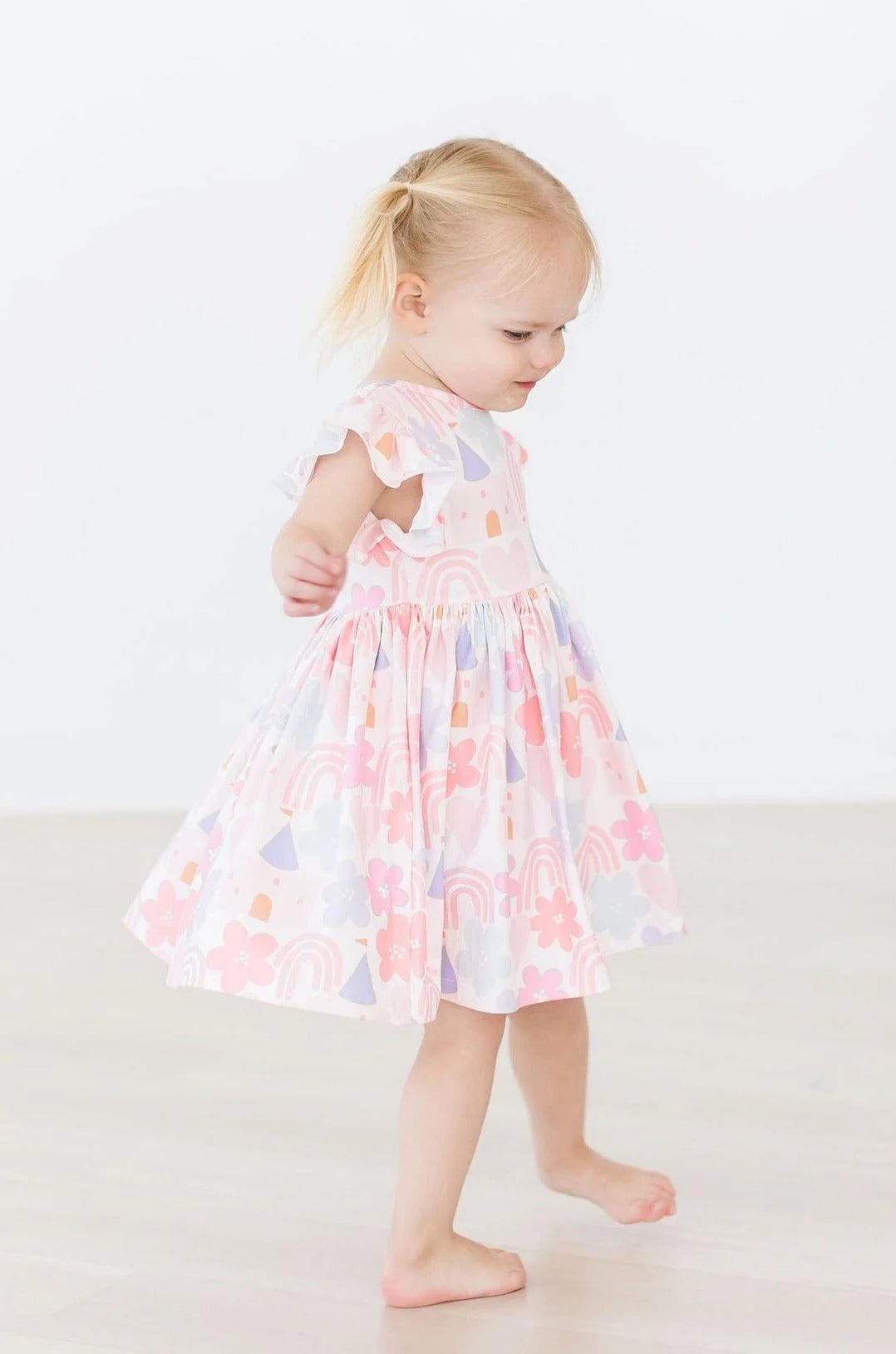 Girls Castles and Rainbows Flutter Sleeve Twirl Dress - Blissfully Lavender BoutiqueMila & Rose