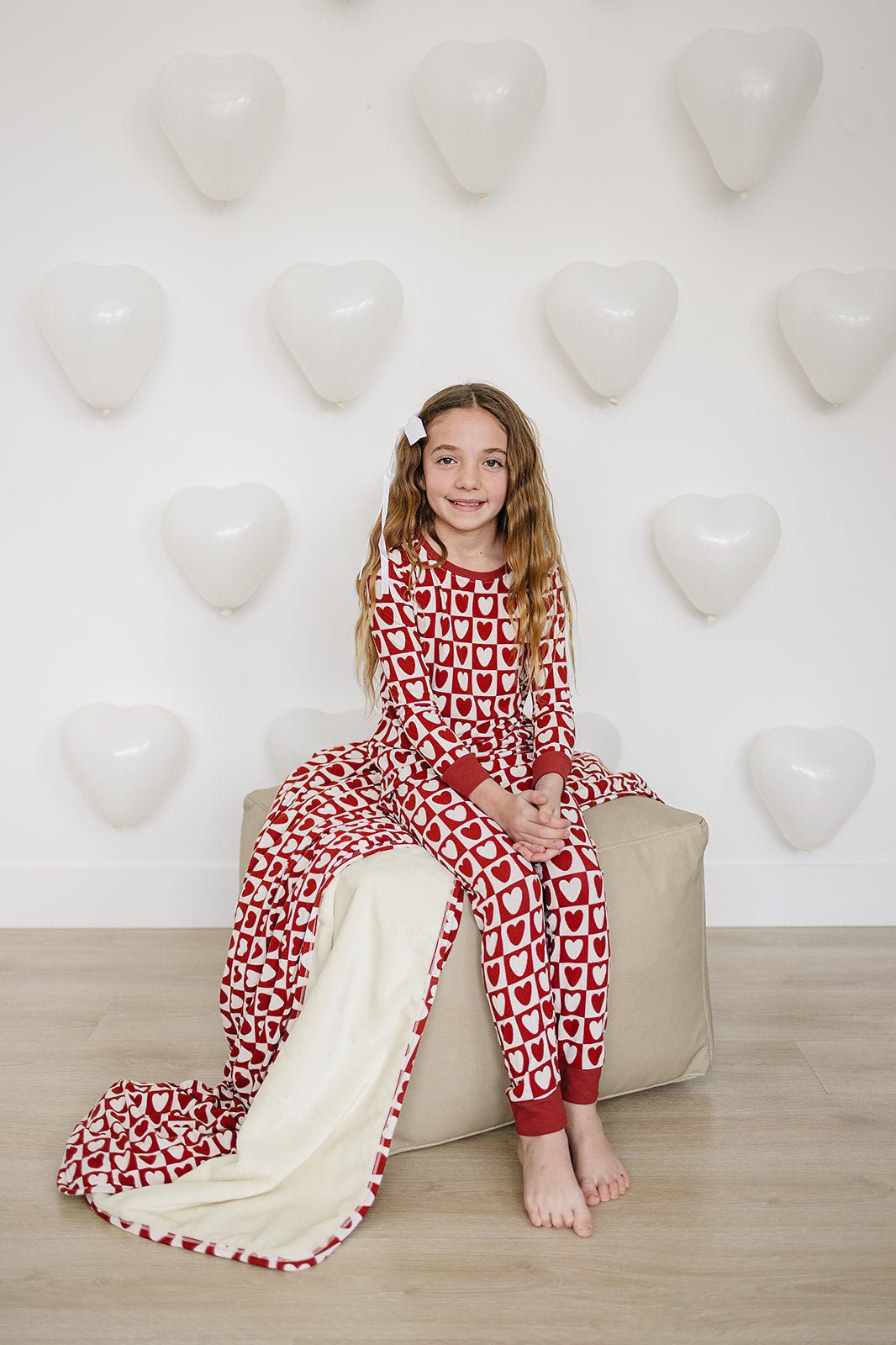 Girls Checkered Hearts Ribbed Bamboo Pajama Set - Blissfully Lavender BoutiqueMebie Baby