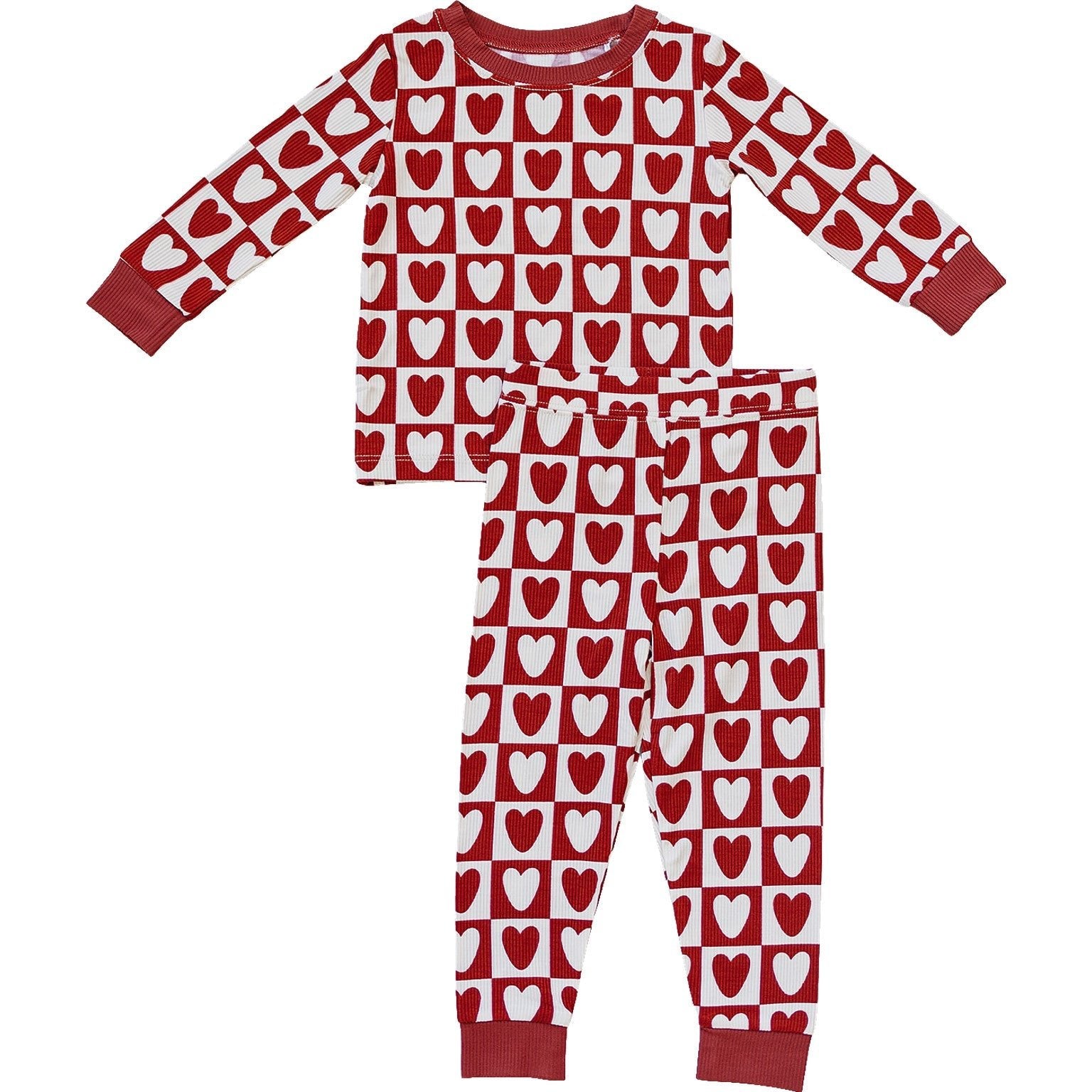 Girls Checkered Hearts Ribbed Bamboo Pajama Set - Blissfully Lavender BoutiqueMebie Baby