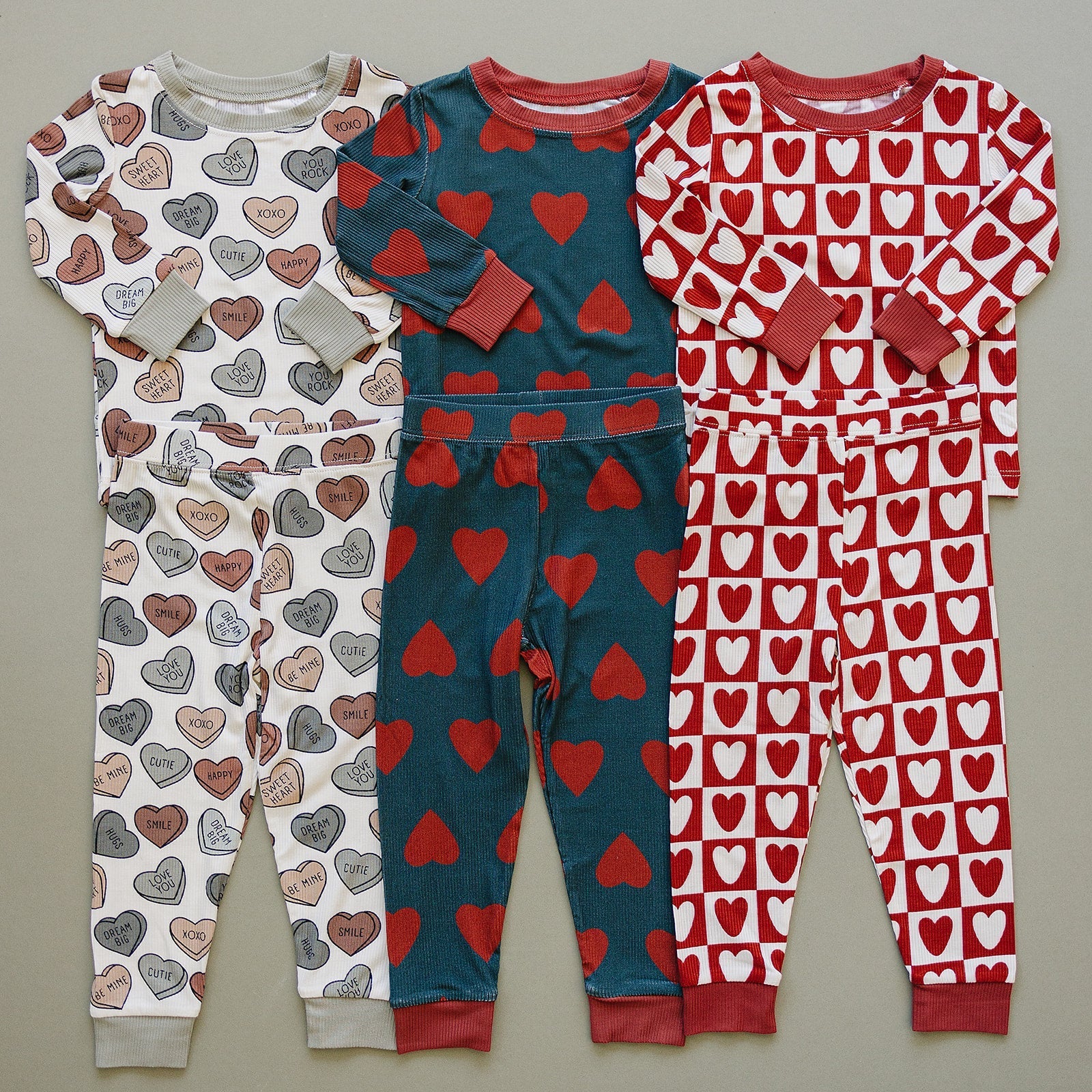 Girls Checkered Hearts Ribbed Bamboo Pajama Set - Blissfully Lavender BoutiqueMebie Baby