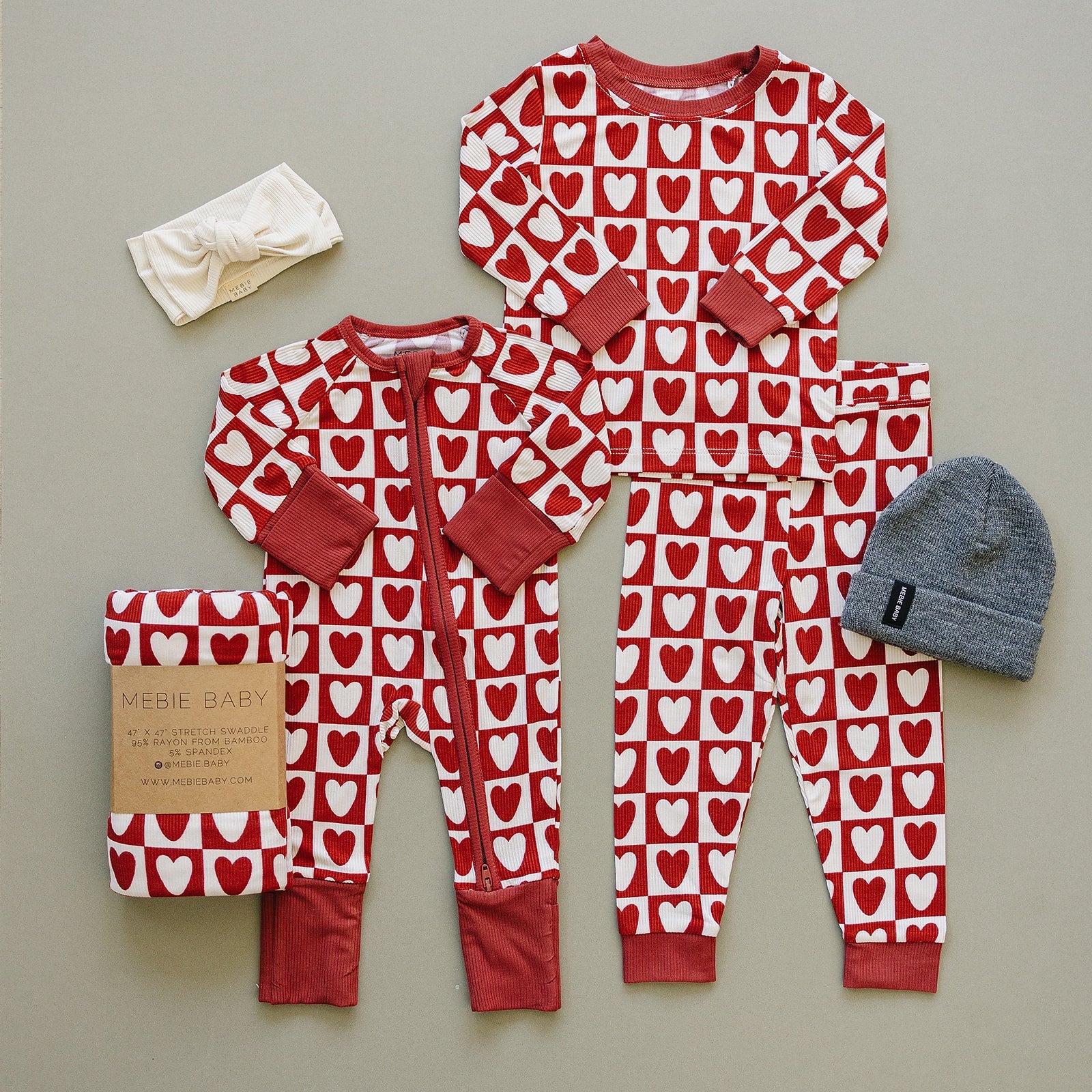 Girls Checkered Hearts Ribbed Bamboo Pajama Set - Blissfully Lavender BoutiqueMebie Baby