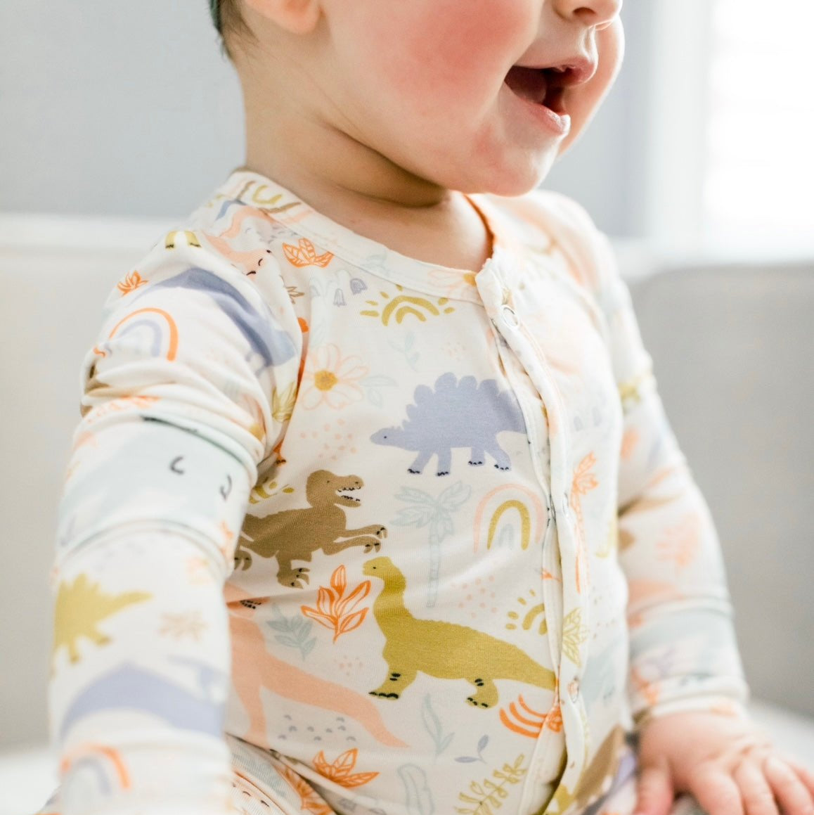 Girls Dainty Dino Bamboo Baby Snap Pajama - Blissfully Lavender BoutiqueOllie Jay