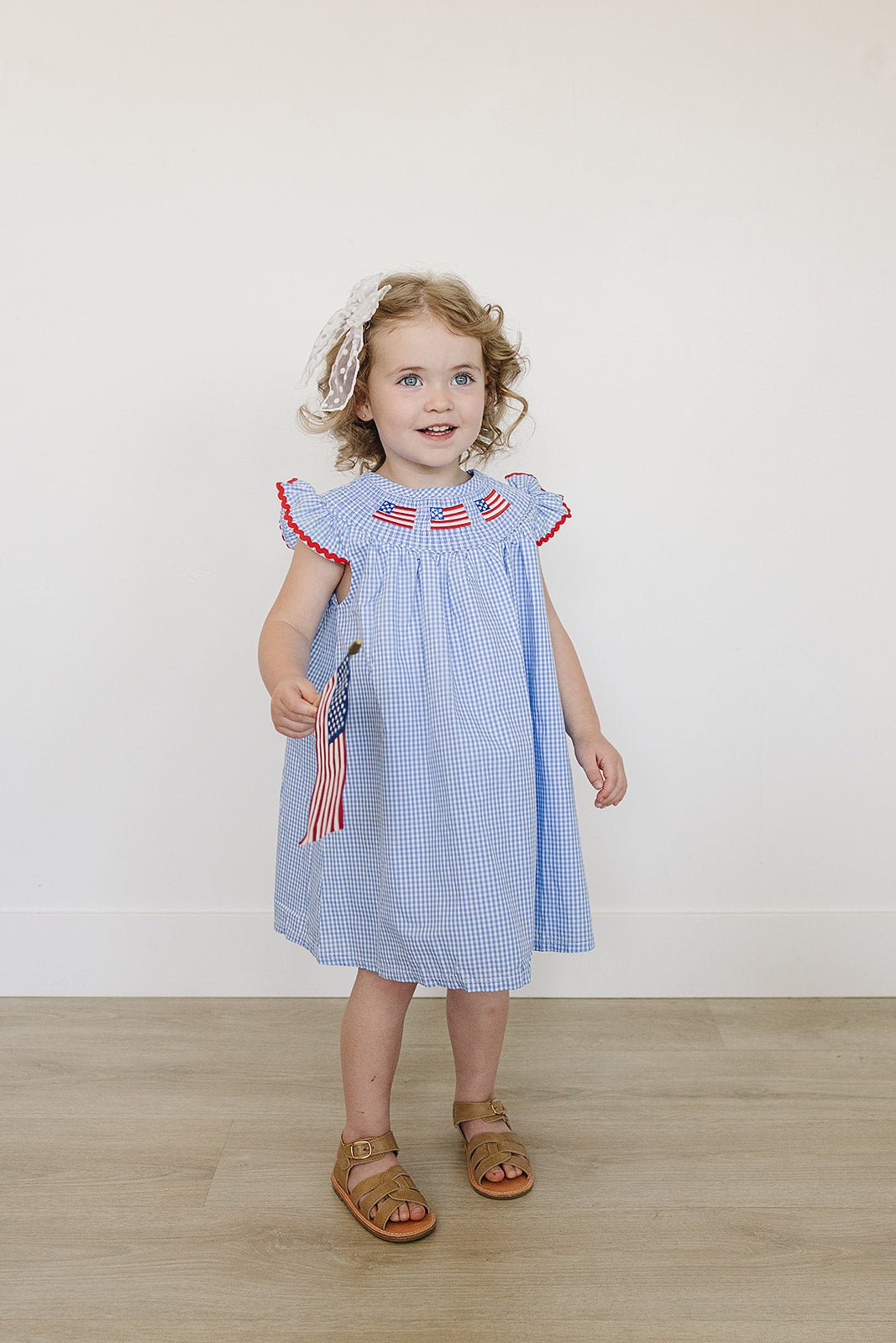 Girls Flag Gingham Smocked Dress - Blissfully Lavender BoutiqueMebie Baby
