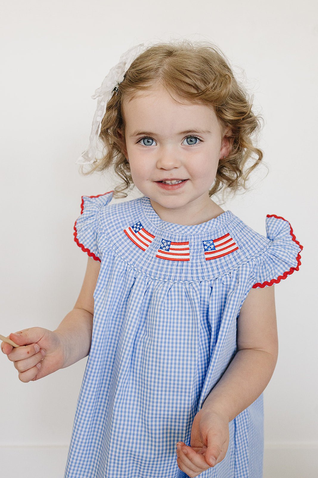 Girls Flag Gingham Smocked Dress - Blissfully Lavender BoutiqueMebie Baby