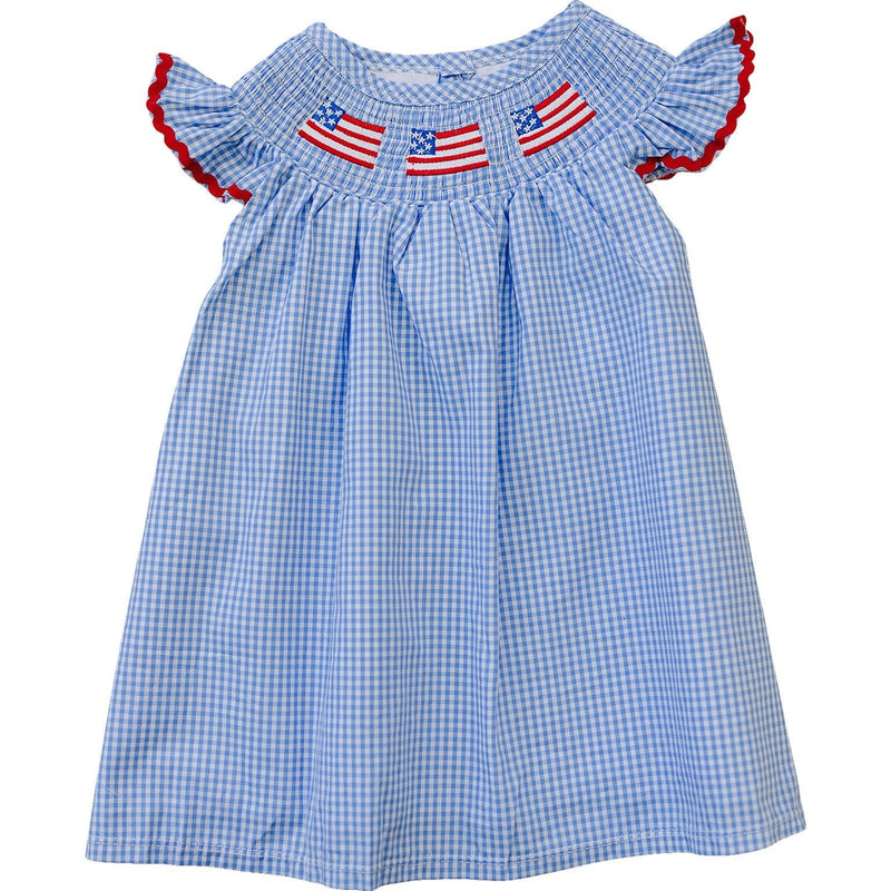 Girls Flag Gingham Smocked Dress - Blissfully Lavender BoutiqueMebie Baby