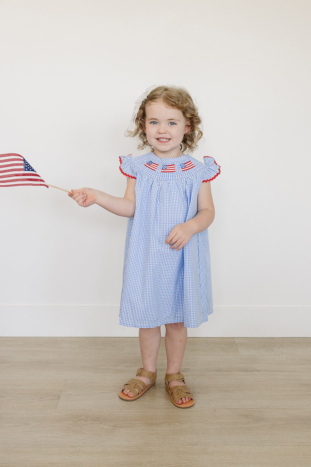 Girls Flag Gingham Smocked Dress - Blissfully Lavender BoutiqueMebie Baby
