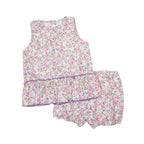 Girls Floral Short Set – Peplum Top with Lilac Trim - Blissfully Lavender BoutiqueCuclie