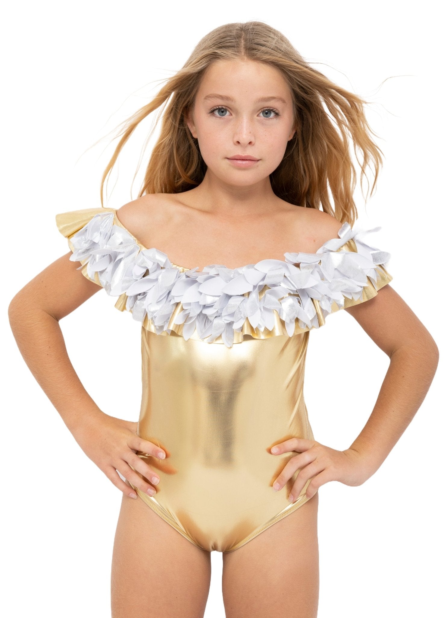Girls Gold Swimsuit with Silver Petals - Blissfully Lavender BoutiqueStella Cove