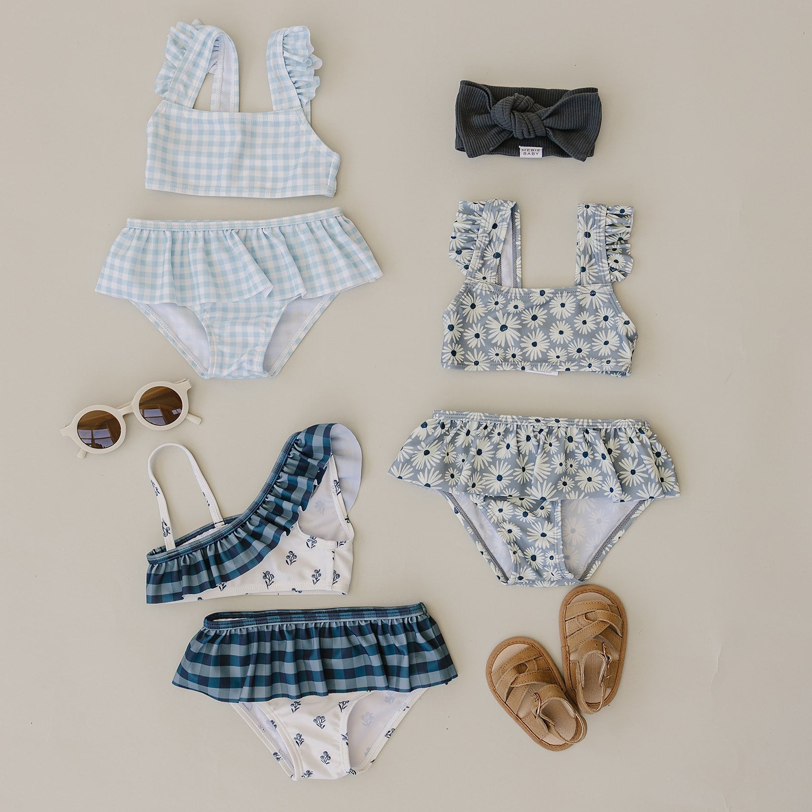 Girls Light Blue Gingham Ruffle Bikini Set - Blissfully Lavender BoutiqueMebie Baby