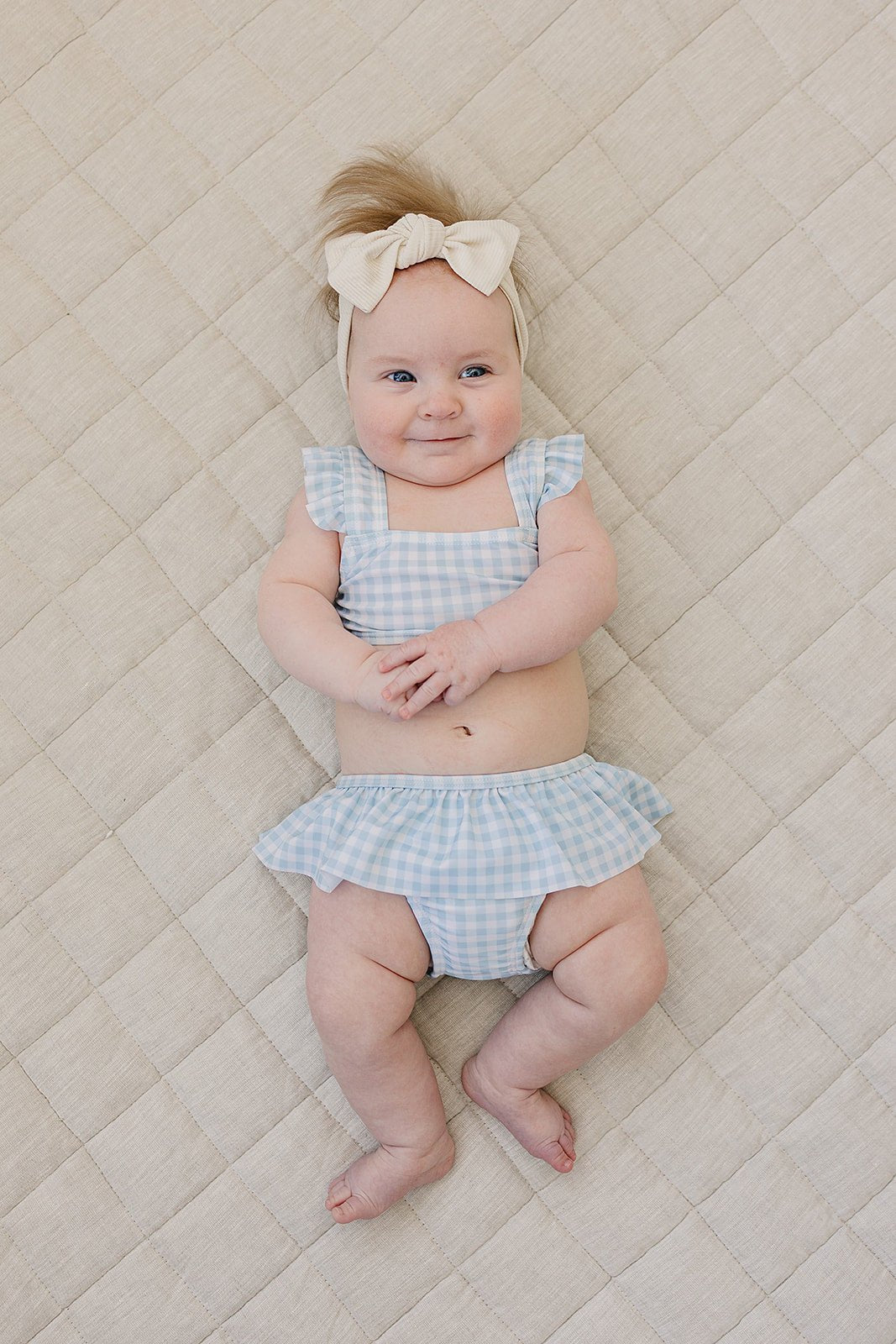 Girls Light Blue Gingham Ruffle Bikini Set - Blissfully Lavender BoutiqueMebie Baby