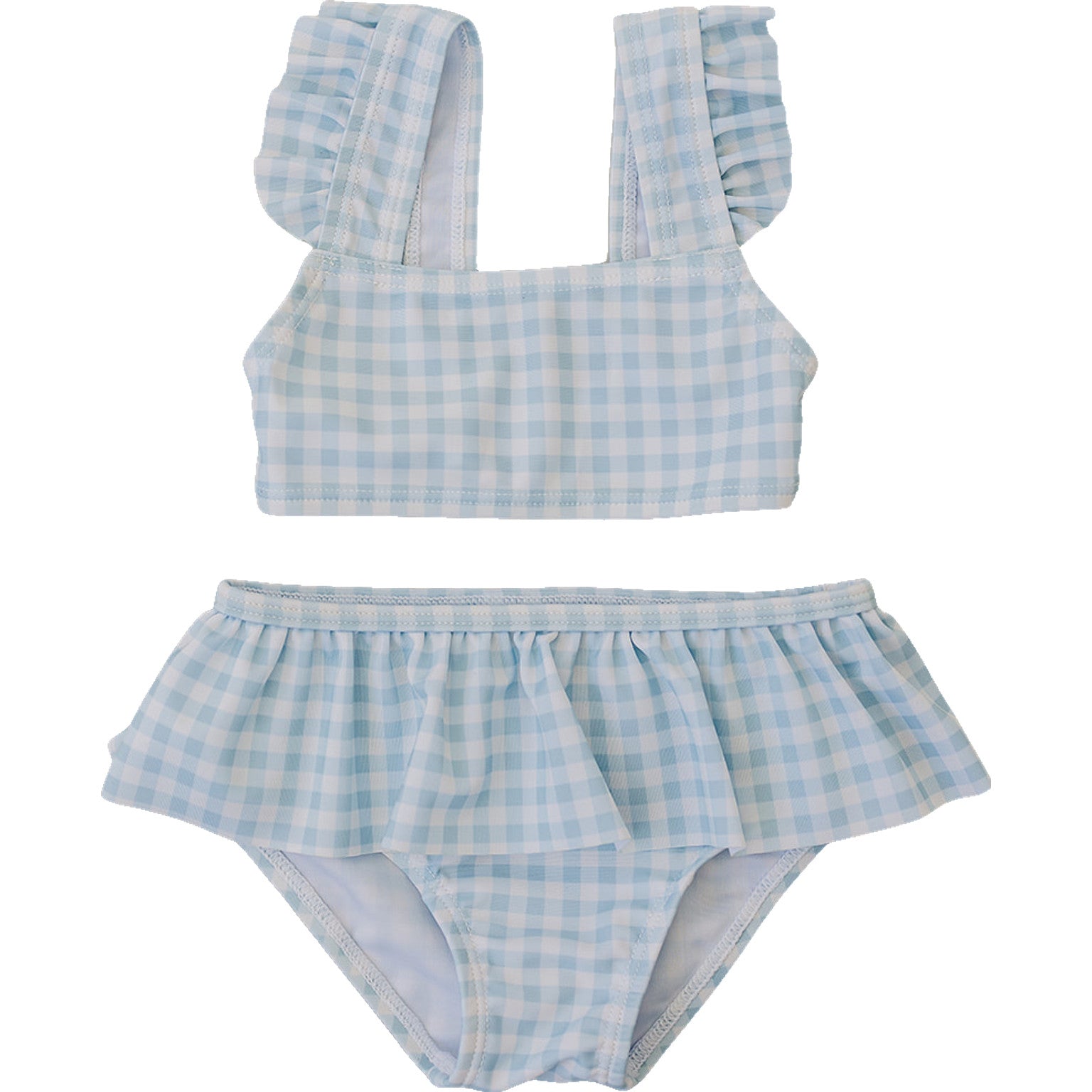 Girls Light Blue Gingham Ruffle Bikini Set - Blissfully Lavender BoutiqueMebie Baby