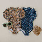 Girls Navy Berry Long Sleeve Ruffle Zipper One - Piece Swimsuit - Blissfully Lavender BoutiqueMebie Baby