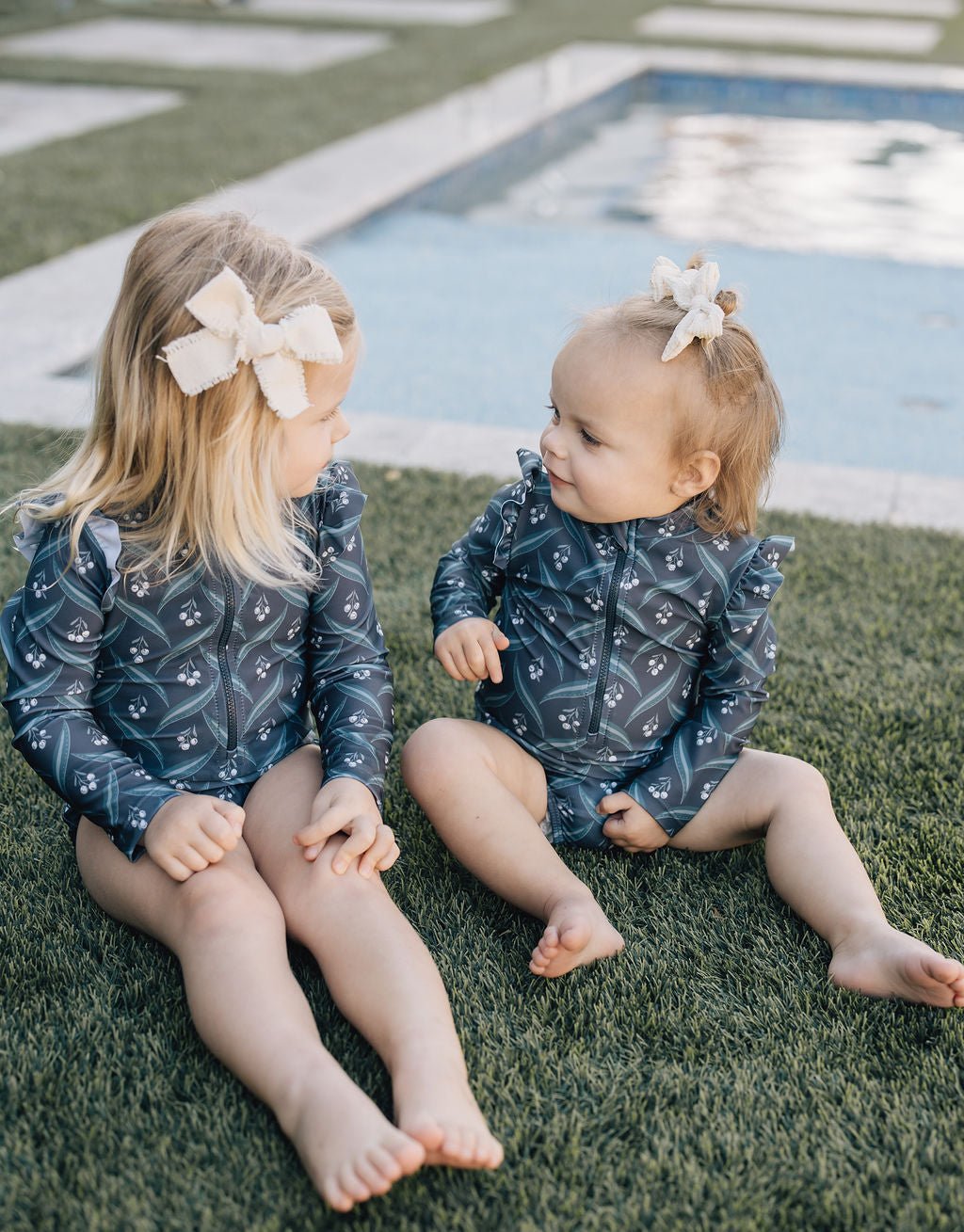 Girls Navy Berry Long Sleeve Ruffle Zipper One - Piece Swimsuit - Blissfully Lavender BoutiqueMebie Baby