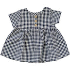 Girls Navy Gingham Linen Cotton Dress - Blissfully Lavender BoutiqueMebie Baby