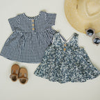 Girls Navy Gingham Linen Cotton Dress - Blissfully Lavender BoutiqueMebie Baby