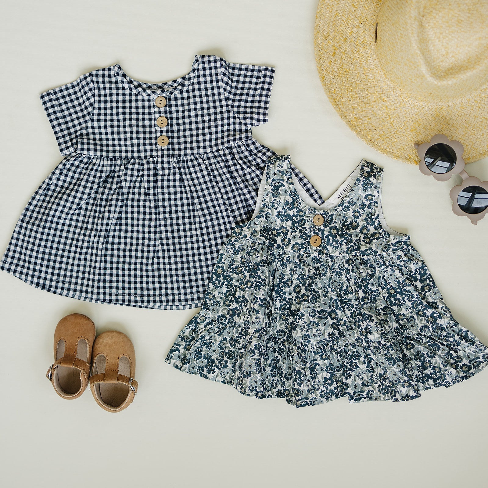 Girls Navy Gingham Linen Cotton Dress - Blissfully Lavender BoutiqueMebie Baby