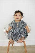 Girls Navy Gingham Linen Cotton Dress - Blissfully Lavender BoutiqueMebie Baby