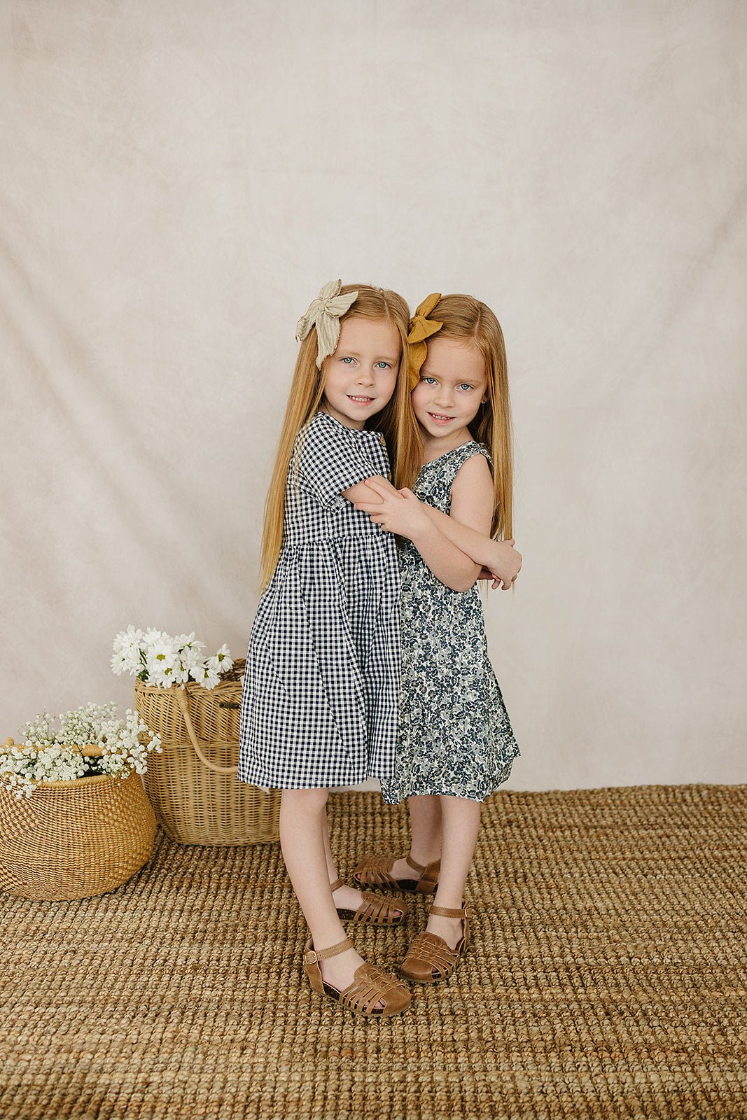 Girls Navy Gingham Linen Cotton Dress - Blissfully Lavender BoutiqueMebie Baby