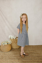Girls Navy Gingham Linen Cotton Dress - Blissfully Lavender BoutiqueMebie Baby