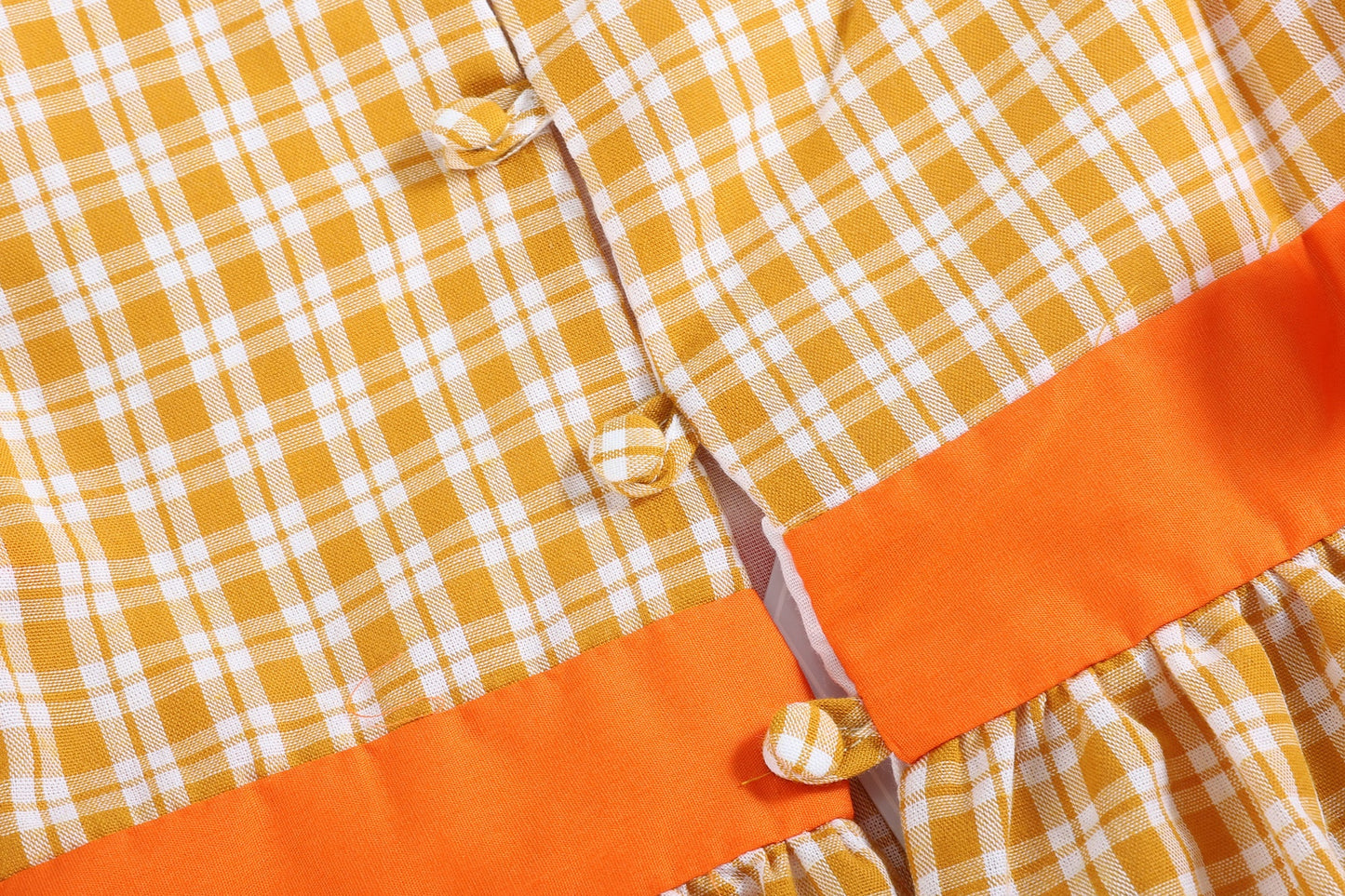 Girls Orange Gingham Ruffle Dress with Pumpkin Appliqué and Bow Accents