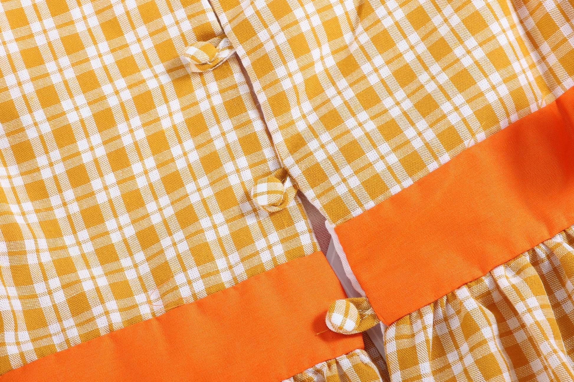 Girls Orange Gingham Ruffle Dress with Pumpkin Appliqué and Bow Accents