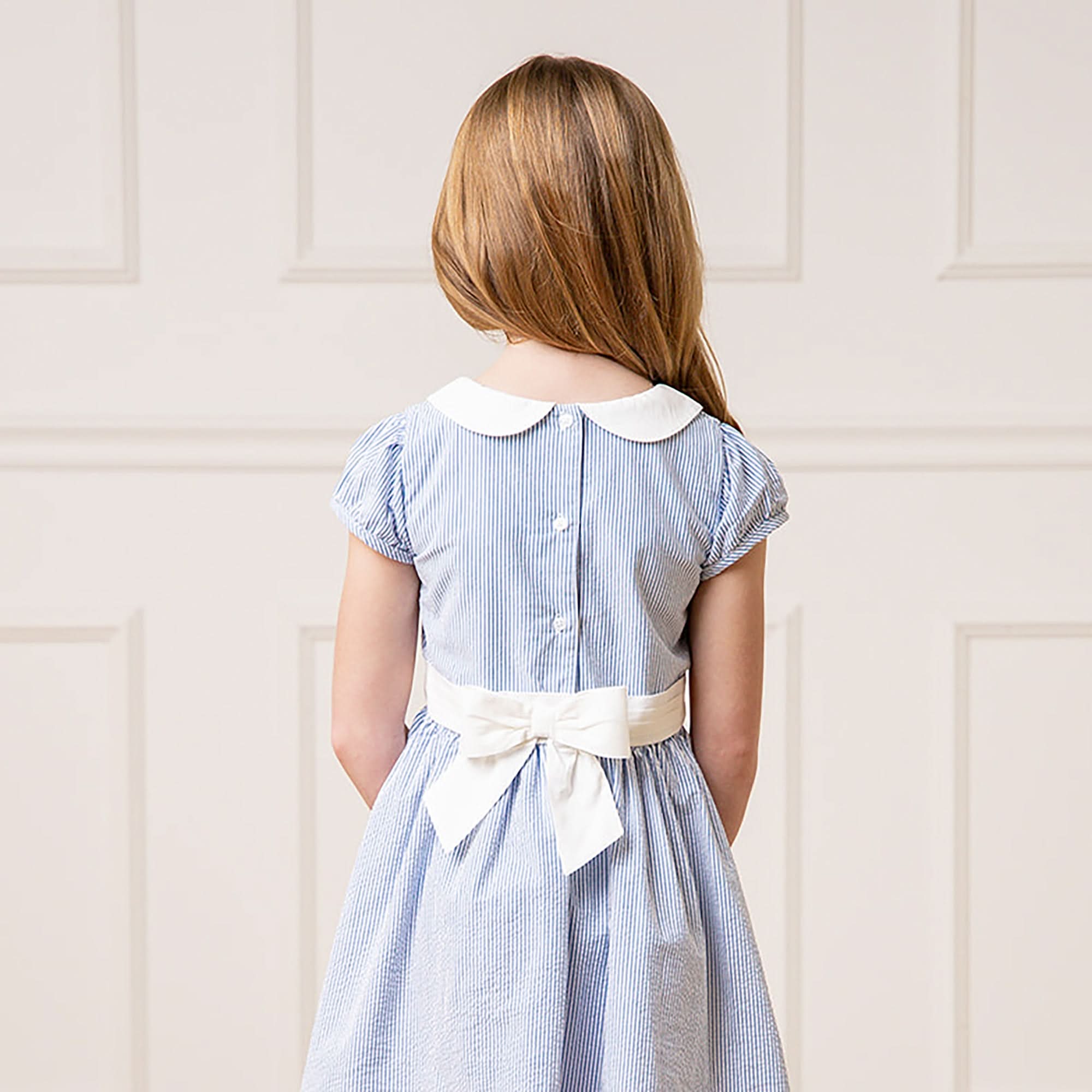 Girls Organic Seersucker Peter Pan Collar Dress - Blissfully Lavender BoutiqueHope & Henry