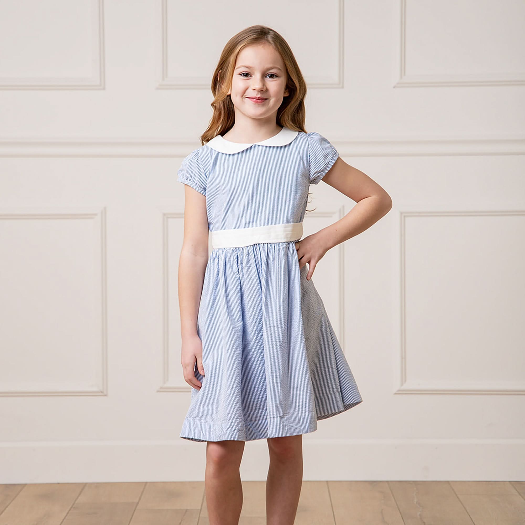 Girls Organic Seersucker Peter Pan Collar Dress - Blissfully Lavender BoutiqueHope & Henry