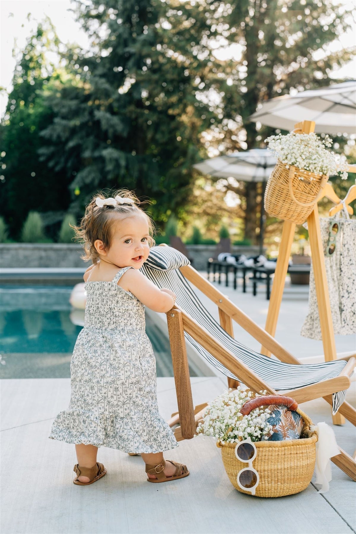 Girls Palm Tree Linen Dress - Blissfully Lavender BoutiqueMebie Baby