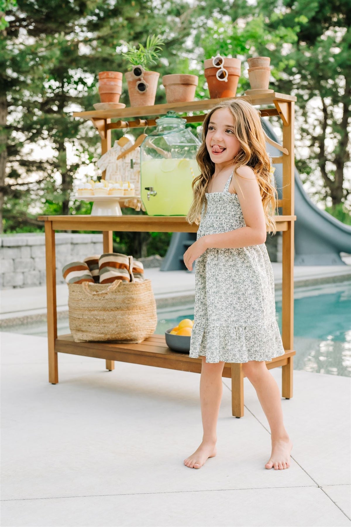 Girls Palm Tree Linen Dress - Blissfully Lavender BoutiqueMebie Baby