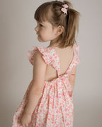 Girls Pink Floral Nena Flutter Sleeve Pinafore Dress - Blissfully Lavender BoutiqueCuclie