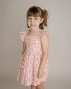 Girls Pink Floral Nena Flutter Sleeve Pinafore Dress - Blissfully Lavender BoutiqueCuclie