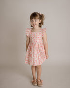 Girls Pink Floral Nena Flutter Sleeve Pinafore Dress - Blissfully Lavender BoutiqueCuclie