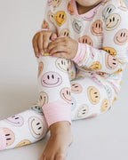 Girls Pink Smiley Bamboo Two Piece Set - Blissfully Lavender BoutiqueLUCKY PANDA KIDS