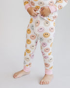 Girls Pink Smiley Bamboo Two Piece Set - Blissfully Lavender BoutiqueLUCKY PANDA KIDS