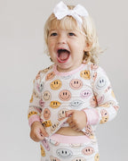 Girls Pink Smiley Bamboo Two Piece Set - Blissfully Lavender BoutiqueLUCKY PANDA KIDS