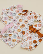 Girls Pink Smiley Bamboo Two Piece Set - Blissfully Lavender BoutiqueLUCKY PANDA KIDS