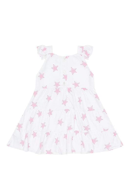 Girls Pink Stars Print Ruffle Dress - Blissfully Lavender BoutiqueNella Pima