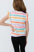 Girls Spring Stripes Short Sleeve Ruffle Tee - Blissfully Lavender BoutiqueMila & Rose ®