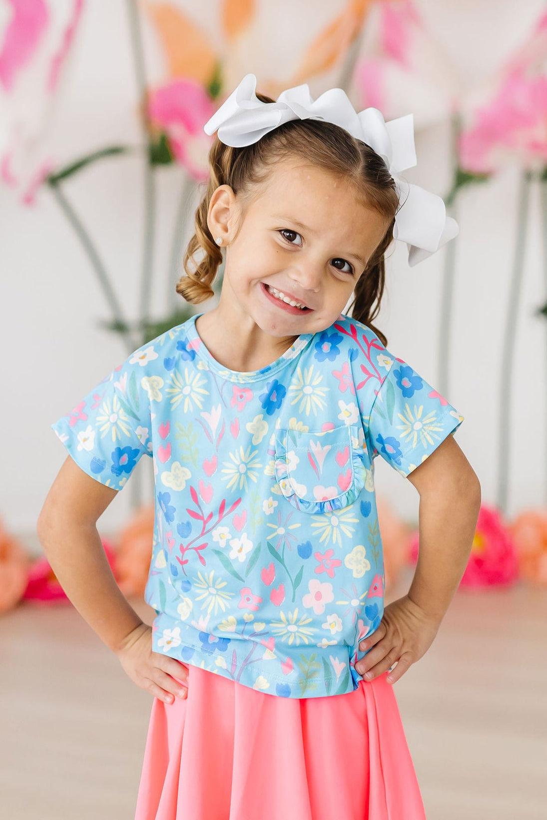 Girls Springtime Splendor Ruffle Pocket Tee - Blissfully Lavender BoutiqueMila & Rose ®