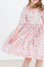 Girls Twirl Dress – Springtime Bunnies 3/4 Sleeve - Blissfully Lavender BoutiqueMila & Rose ®