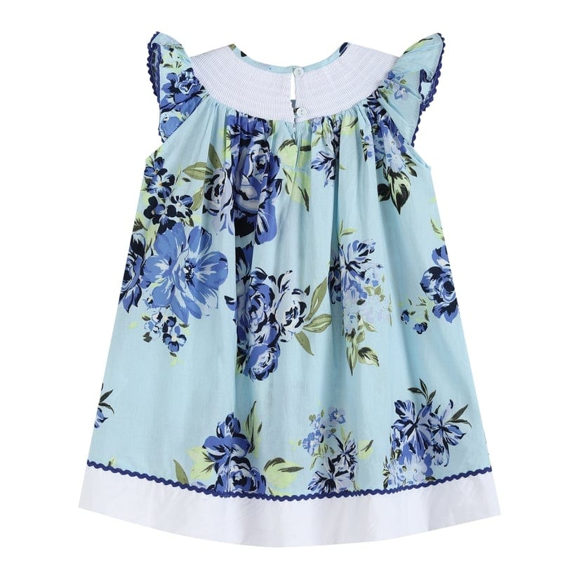Girls Vintage Blue Rose Smocked with Roses Bishop Dress - Blissfully Lavender BoutiqueLil Cactus