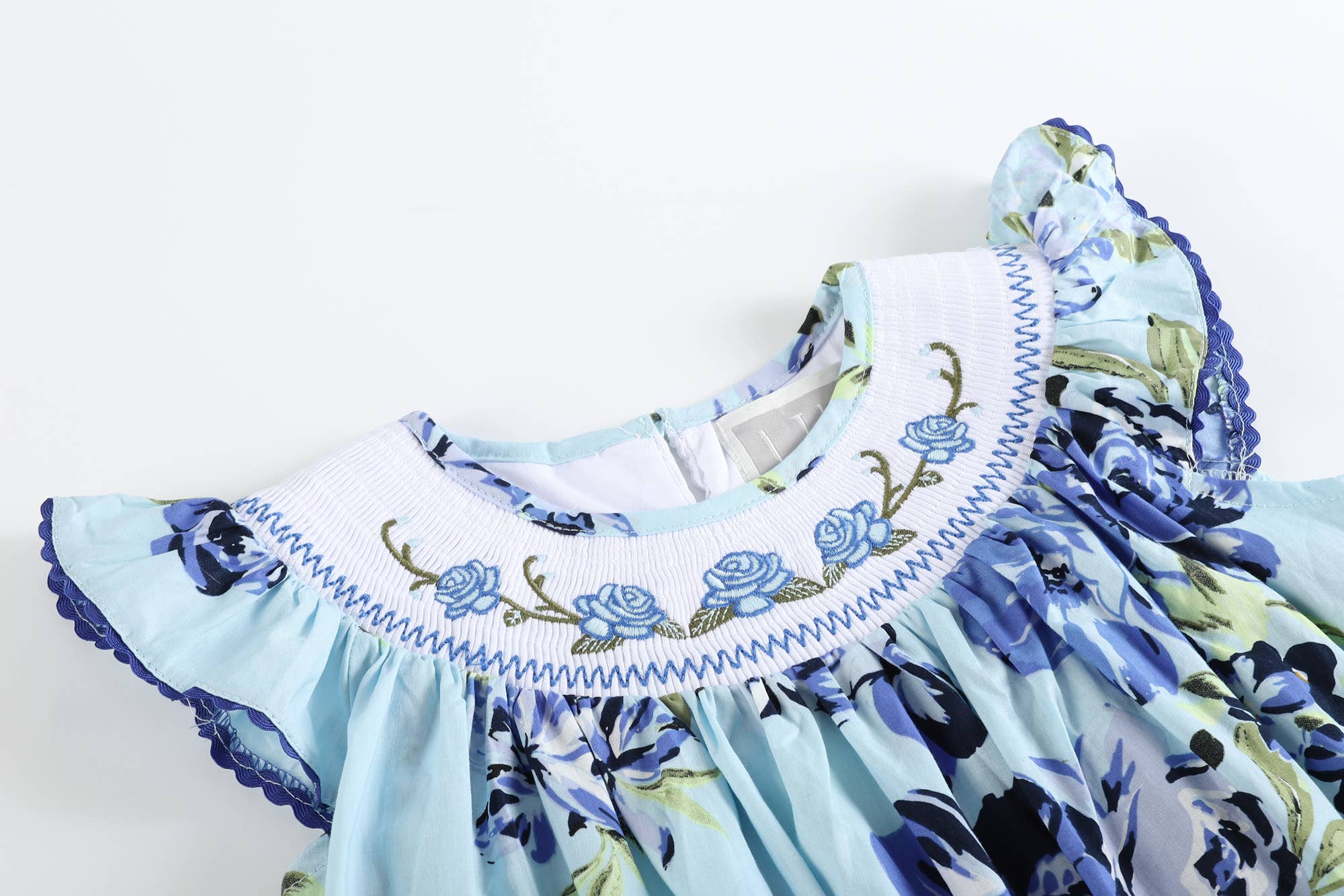 Girls Vintage Blue Rose Smocked with Roses Bishop Dress - Blissfully Lavender BoutiqueLil Cactus