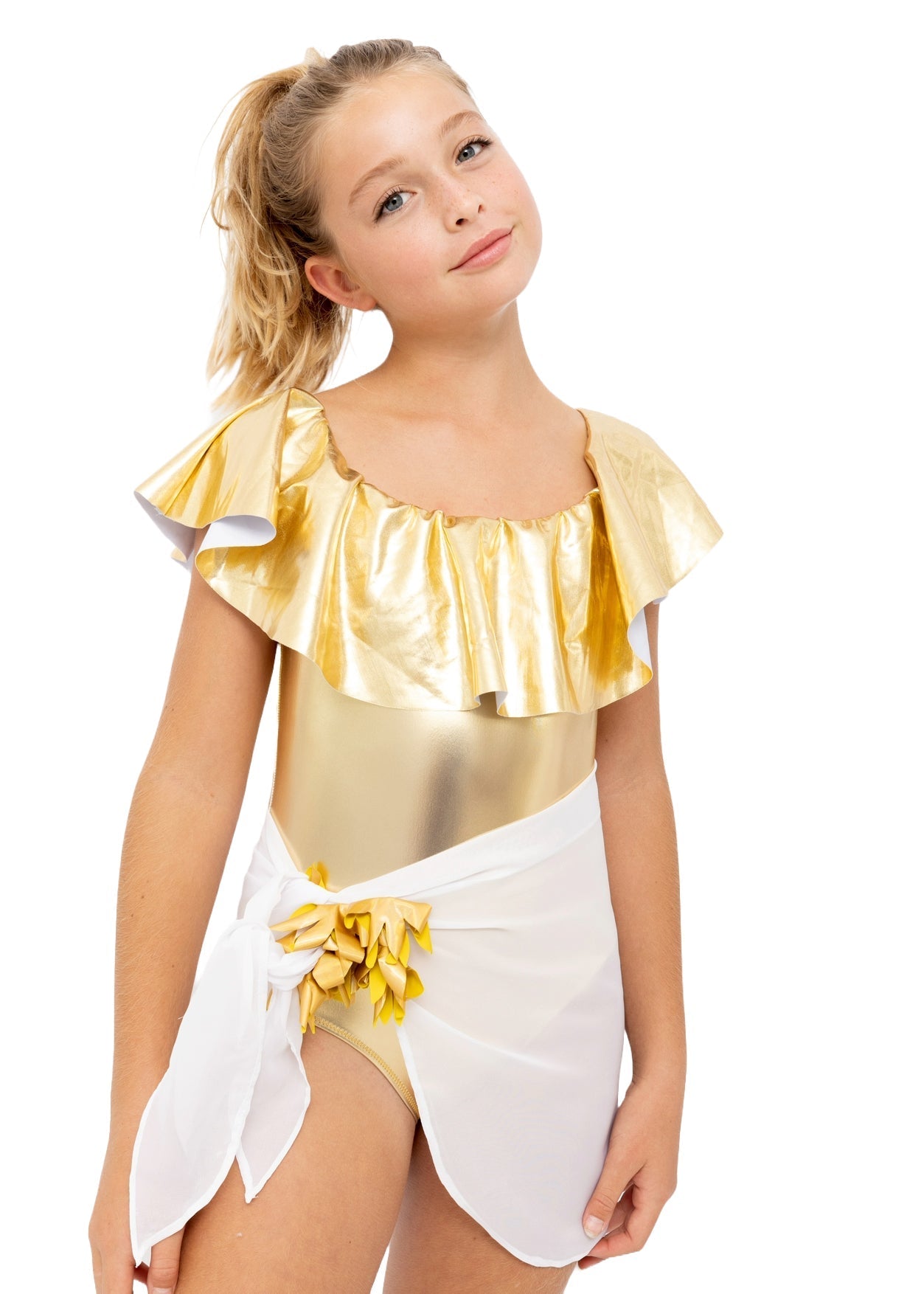 Girls White Pareo Skirt with Gold petals - Blissfully Lavender BoutiqueStella Cove