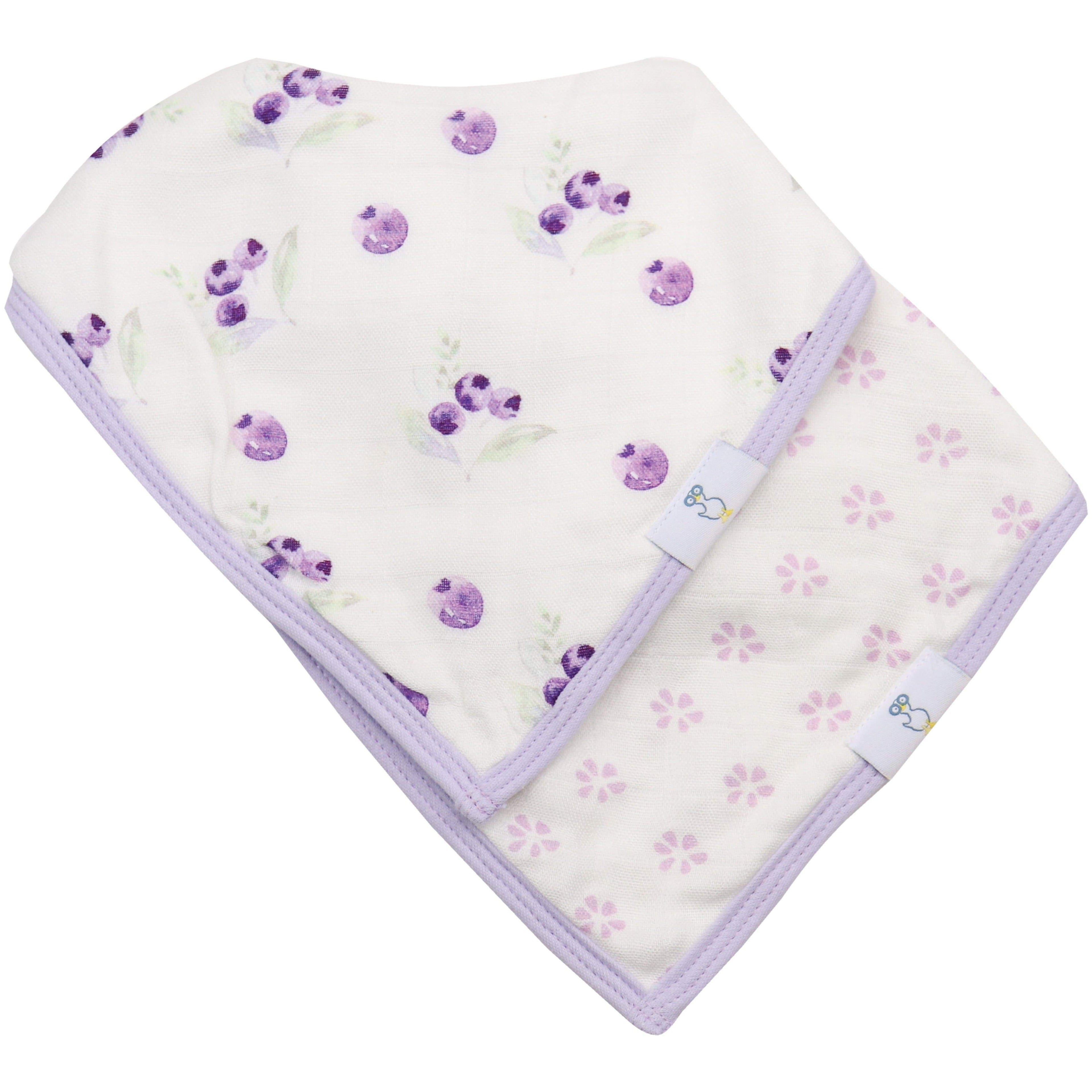 Blueberries and Flowers Lavender Muslin + Terry Cloth Bib Set - 2 Pack